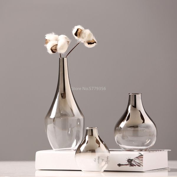 Nordic Blume Glas Vase Kreative Silber Gradienten Getrocknete Einsatz Desktop Terrarium Schmuck Dekoration Pflanzenhalter 210310
