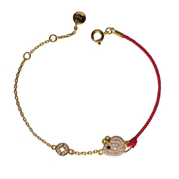 Charme Armbänder 56S925 Silber Diamant Inlaid Hand gewebt Benmingnischer Seilübertragung Maus Gold Kupfer Münze Rot Armband