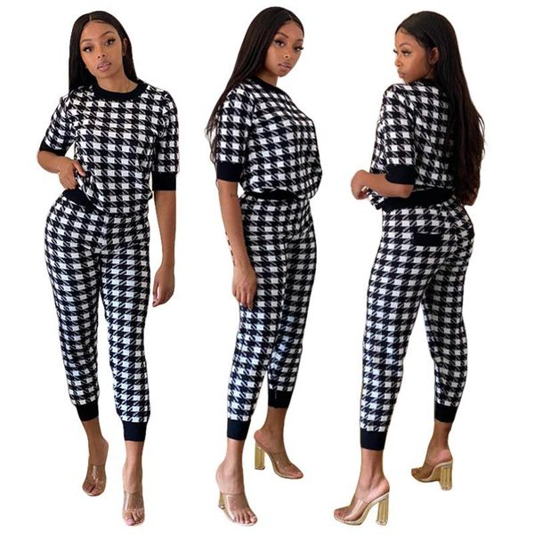 

women's two piece pants 2021 black and white checkered sports two-piece tight-fitting ladies suit