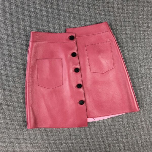 

2021 female spring genuine royal sheep leather skirt e19 k4c1, Black