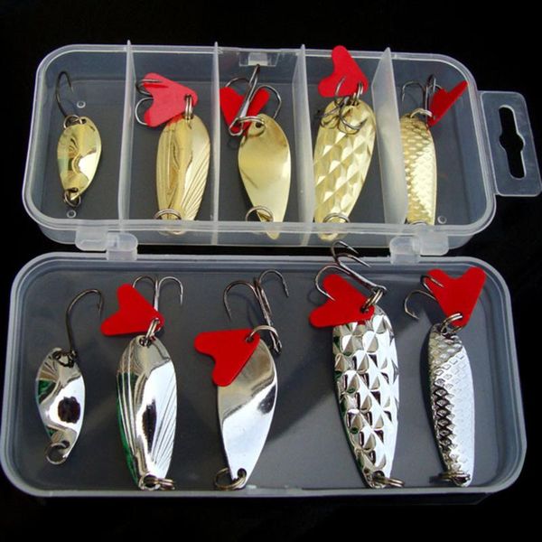 

lot 10pcs metal fishing lures bass spoon crank bait saltwater tackle hooks camping fishing sport accessories