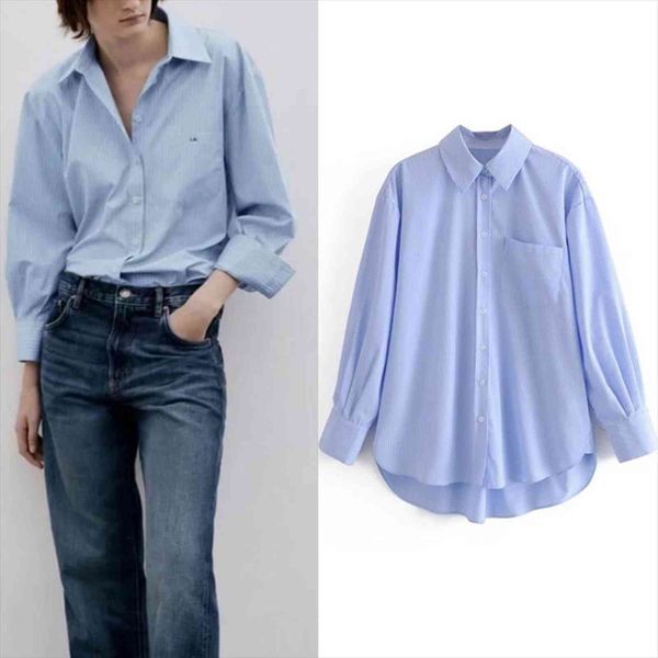 

za blue striped women shirts plus size office long sleeve casual version oversized chic, White