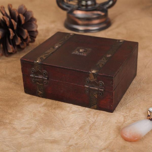 

storage boxes & bins handmade vintage trinket jewelry box metal lock decorative classical wooden treasure case home desktop