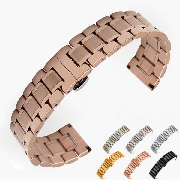 

watch bands 14mm 16mm 18mm 22mm 24mm stainless steel band strap bracelet watchband wristband butterfly clasps rose gold silver, Black;brown