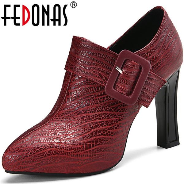 

dress shoes fedonas side zipper genuine leather women wedged platforms high heels pumps 2021 spring summer party basic woman, Black