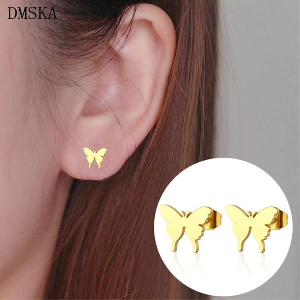 

stud dmska gold color butterfly jewelry stainless steel earrings for women fashion bling aretes oorbellen bijoux cute gifts, Golden;silver