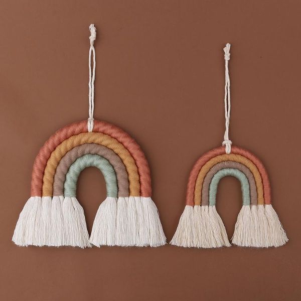 

decorative objects & figurines rainbow wall hanging ornament handmade weaving macrame home decoration for nursery kids room art craft