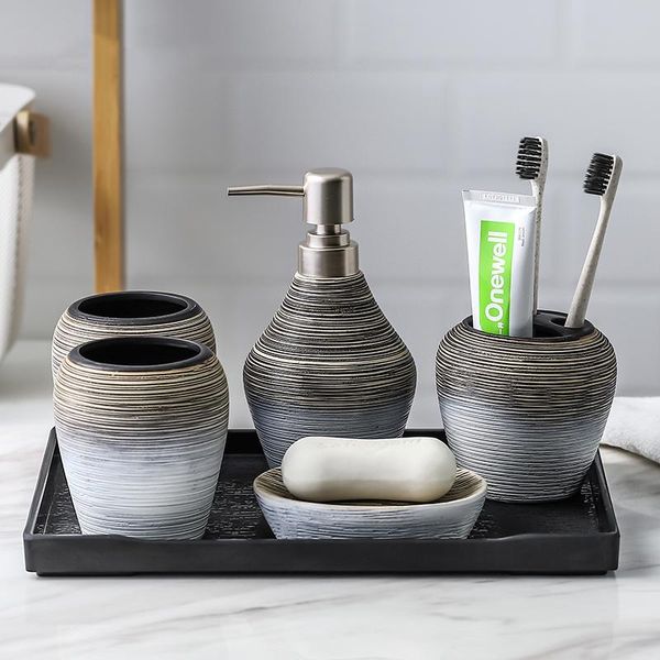 

bath accessory set handmade ceramic bathroom accessories storage toothbrush holder soap dispenser emulsion bottle mouthwash cup retro