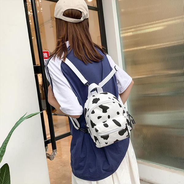 

cow print backpack women canvas casual schoolbag teenage girl mini bagpacks