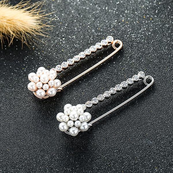

ajojewel white pearl flower safety pin brooch for wedding party date jewellery birthday gift for women girls lady, Gray