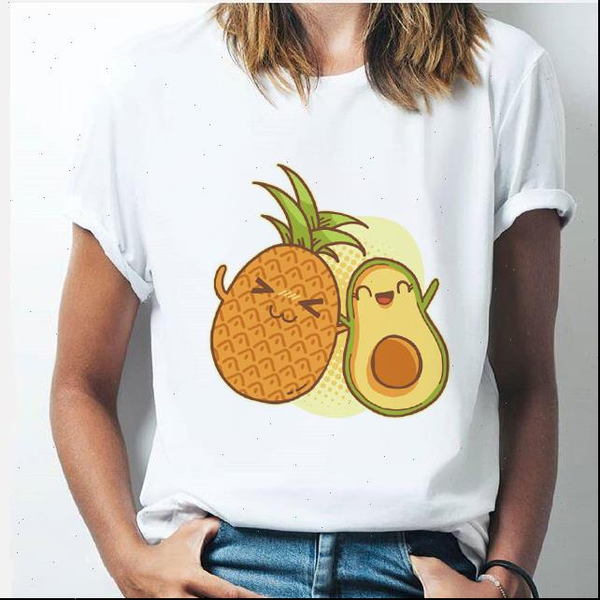 

summer fashion female tee pineapple fruits print clothing t shirt graphic t shirt women kawaii camisas mujer clothes, White
