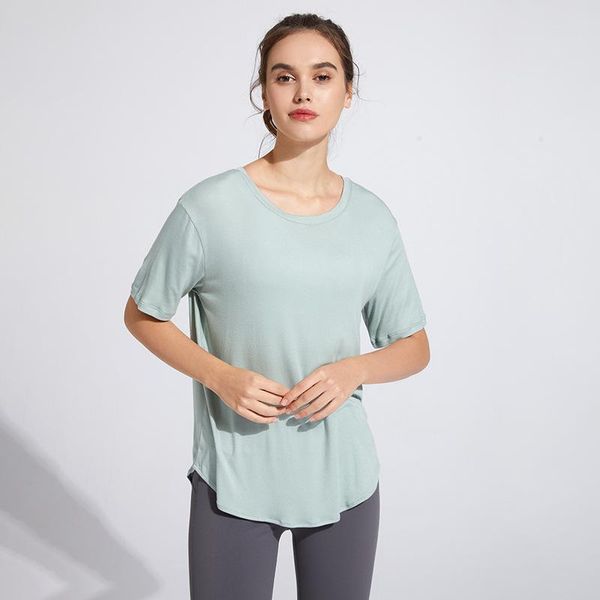 

yoga outfit summer women sport t-shirt back hollow out loose quick dry running shirts girls gym workout fitness elastic blouse