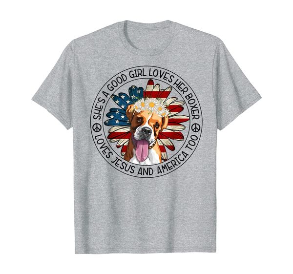 

she's a good girl loves boxer dog jesus america women tshirt t-shirt, White;black