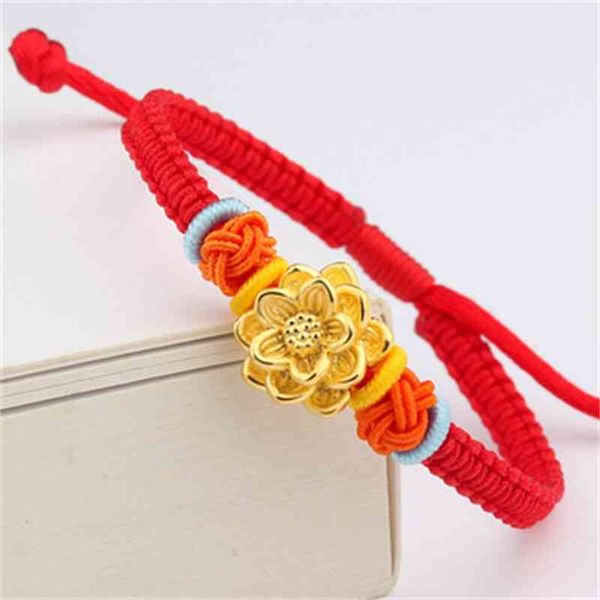 

luxury fashion pure 24k 999 gold lotus bracelet jewelry women ladi female bridal engagement wedding bracelets, Golden;silver