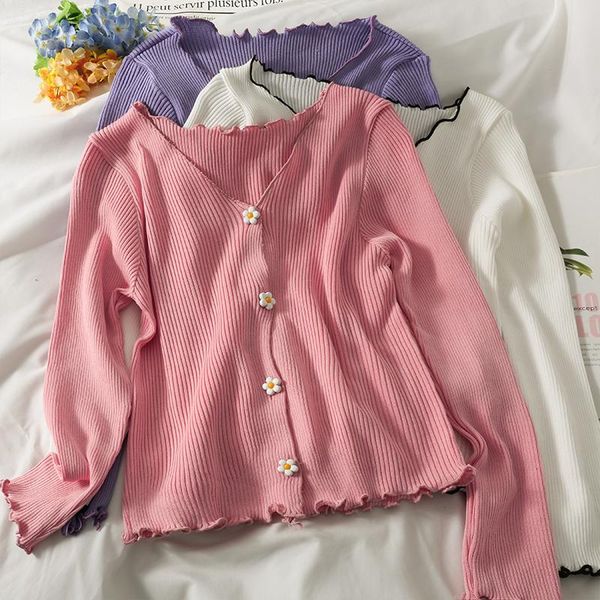 

women's knits & tees ly varey lin spring autumn women casual slim v-neck single breasted short cardigan female sweet solid long sleeve, White