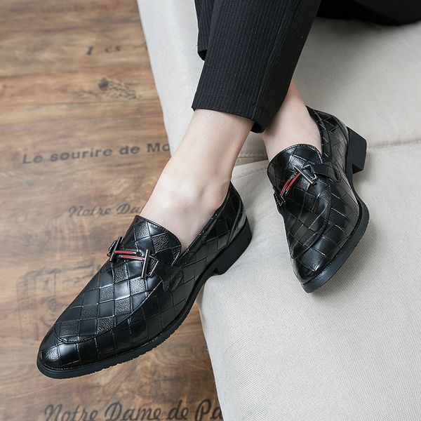 

45.46.47 size leather shoes men-autumn british style suit small leather shoes without shoelaces mens shoes loafers men slip-on leather, Black