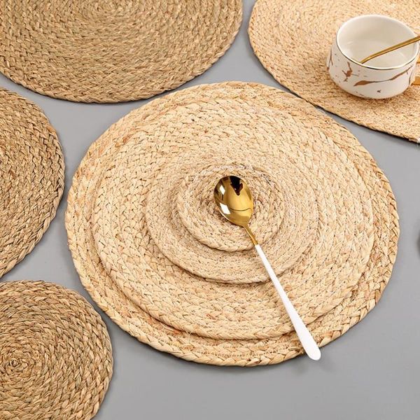 

handmade weave non-slip placemat corn hull for table dinne round insulation pads table mats pads home decor 0041