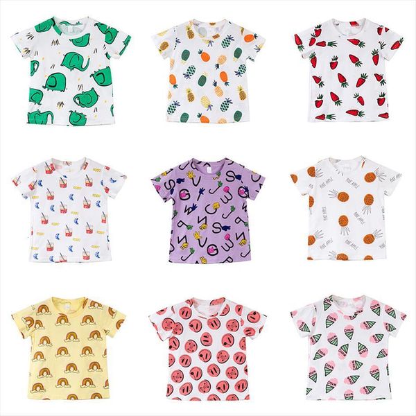 

summer kids girls baby t shirt cartoon fashion print short sleeve shirts cotton boys children o neck clothing, Blue