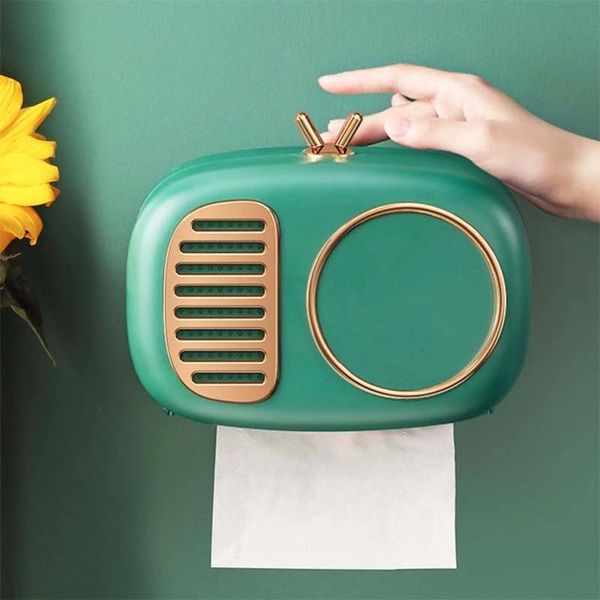 Toilettenpapierhalter, Retro-Radio-Modell, Rollenhalter, Taschentuchbox, Wandmontage, wasserdicht, Tablett, Rohrständer, Gehäuse, Badezimmerprodukt