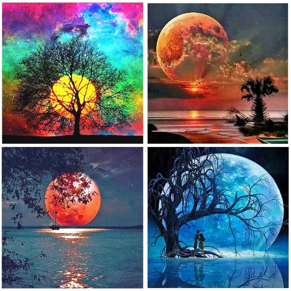 

diamond painting diy 5d full sunset moon cross stitch decorative