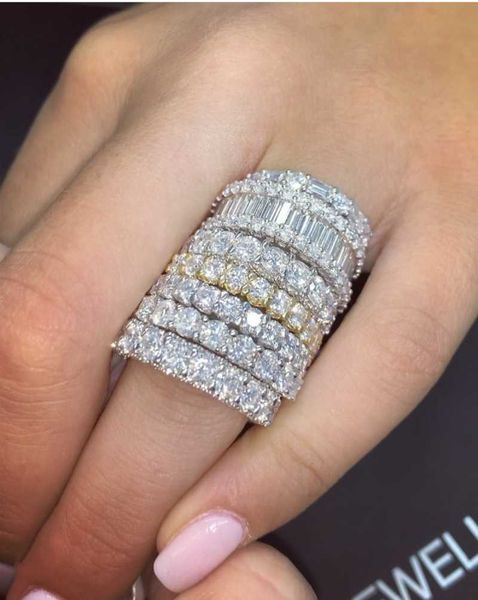 

cluster rings luxury 925 sterling silver created moissanite wedding engagement cocktail diamond band for women fine gemstone jewelry, Golden;silver