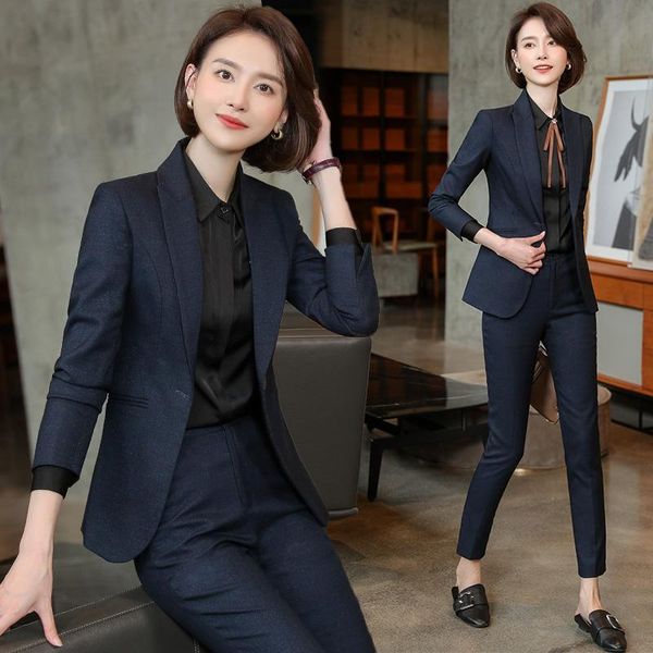 

women's two piece pants women 2021 autumn winter vintage pant suit female jacket & pencil lady blazer set retro slim formal trouser a22, White