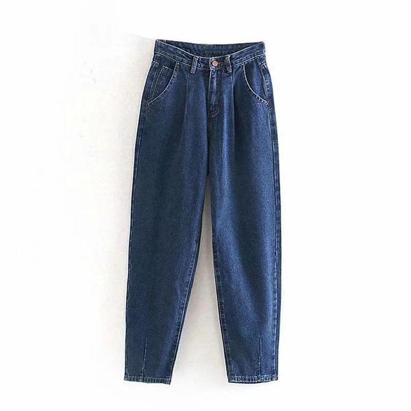 

women's jeans classics fashion women loose casual harem pants boyfriends mom streetwear high waist pleated denim trousers slouchy, Blue