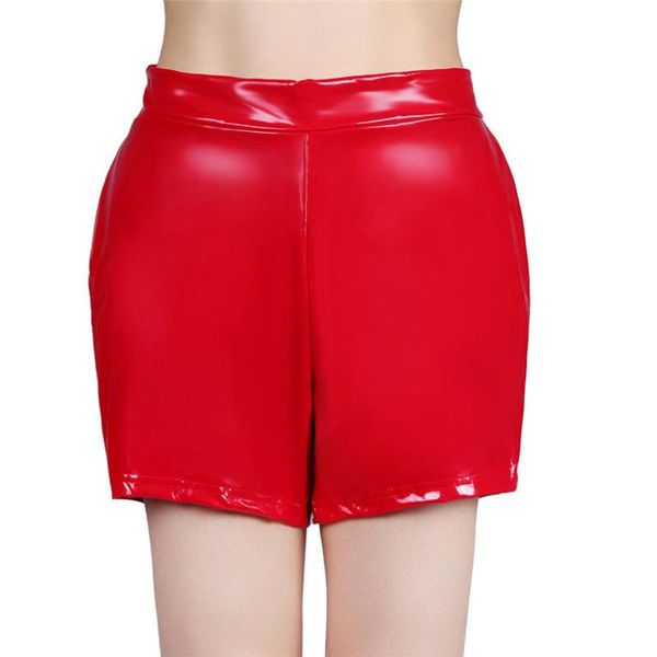 

women's shorts nducjsi night club shiny leather high waist dancing for women fashion red black festivals costumes xxl, White;black