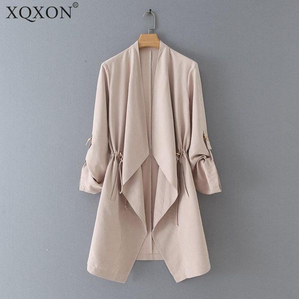 

women's trench coats light khaki coat women long cardigan 2021 autumn asymmetrical windbreaker slim waist streetwear casacos femininos, Tan;black