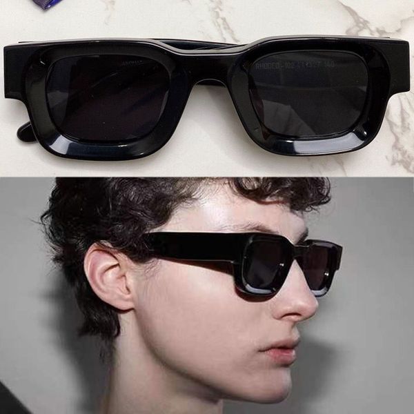 Designer-Sonnenbrille für Herren und Damen, RHODEO-102, modisch, klassisch, schwarz, quadratisch, Trendmarke, Mini-Sonnenbrille, super dicker Blechrahmen, hochwertige Box mit Gürtel