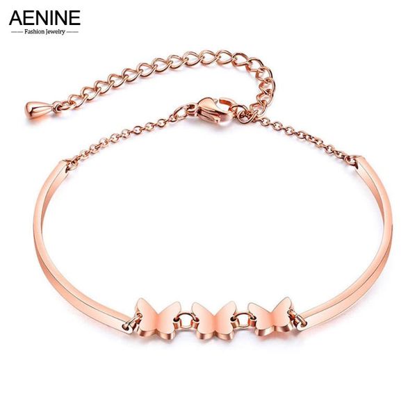 

charm bracelets aenine rose gold 3pcs butterfly for women fashion wedding bridal lady chain & link jewelry ab18194, Golden;silver