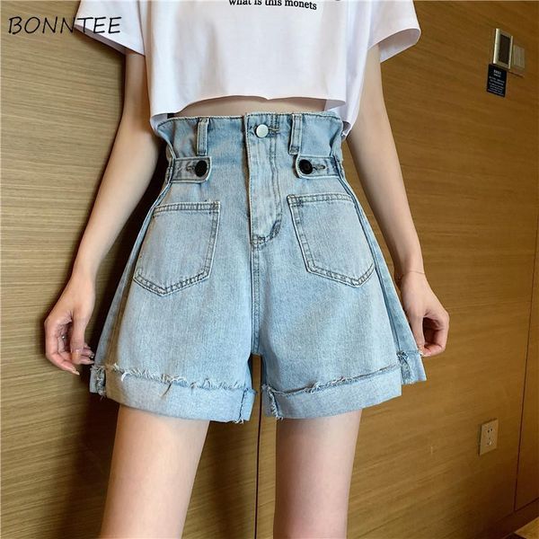 

women's shorts women loose oversize s-5xl all match denim button pocket preppy summer streetwear fashion leisure femme wide leg trouser, White;black