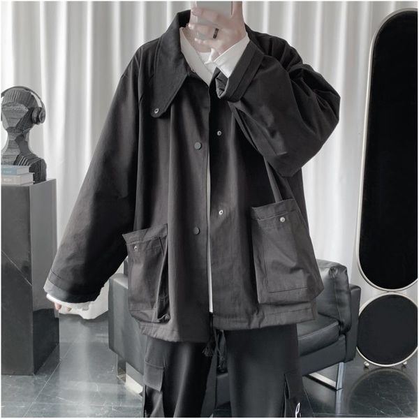 

2021 spring and autumn new youth popular tooling jacket fashion casual single-breasted multi-pocket black / khaki m-2xl, Black;brown