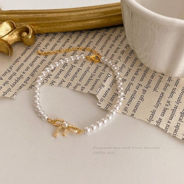 

link, chain bracelet for woman bracelets sweet and gentle bow pearl design personality high-level cold light luxury exquisite, Black