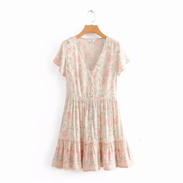 

short 2021 spring sleeve flower printed v-neck mini holiday and vocation women dre 86cm, Black;gray