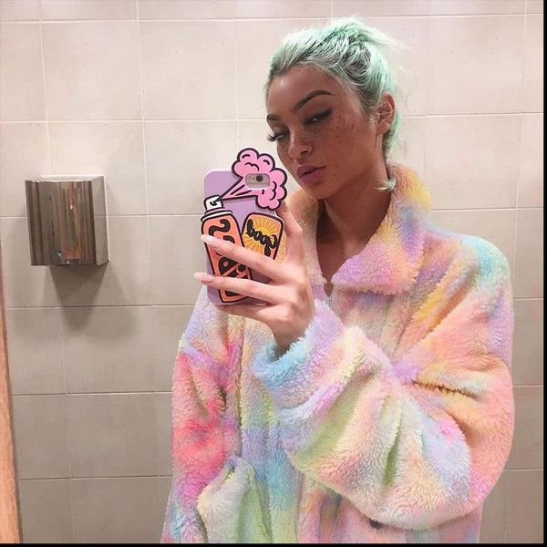 

fashion rainbow color women faux fur coat ladies fluffy coat amp jackets female zipper up fleece jacket winter thick outwear, Black