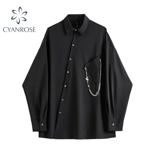 

women black gothic shirt autumn long sleeve loose fashion casual streetwear vintage harajuku black goths blouse 210225, White