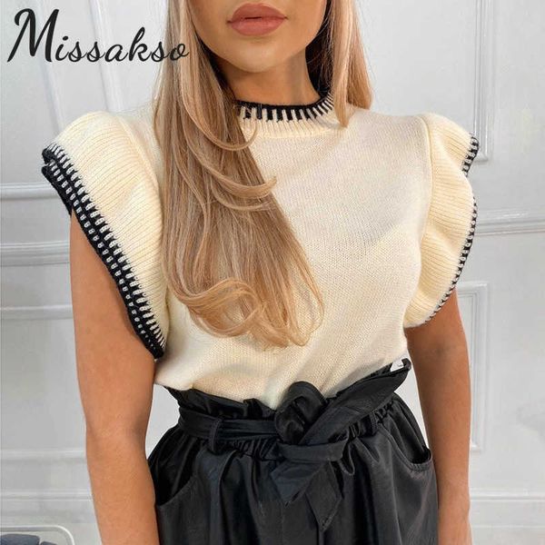 

missakso autumn winter vest sweater women sleeveless o neck fashion casual pullover knitted jumper ladies female 210625, White;black