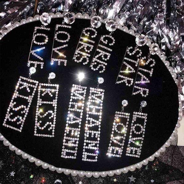 

s925 silver needle korean diamond letter long love earrings for women, Black