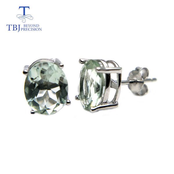 

tbj, classic earring with natural green amethyst 3.5ct gemstone women daily wear in 925 sterling silver as gift, Golden