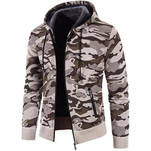 

men's jackets hunting coats men camouflage printed hooded jacket casual long sleeve warm zipper autumn winter, Black;brown