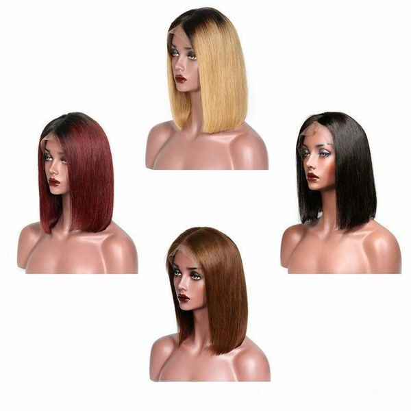 

bob straight remy human hair 13*4 lace front wigs selling full head set 100% virgin brazilian hair new designer fashion adjustable cap, Black;brown