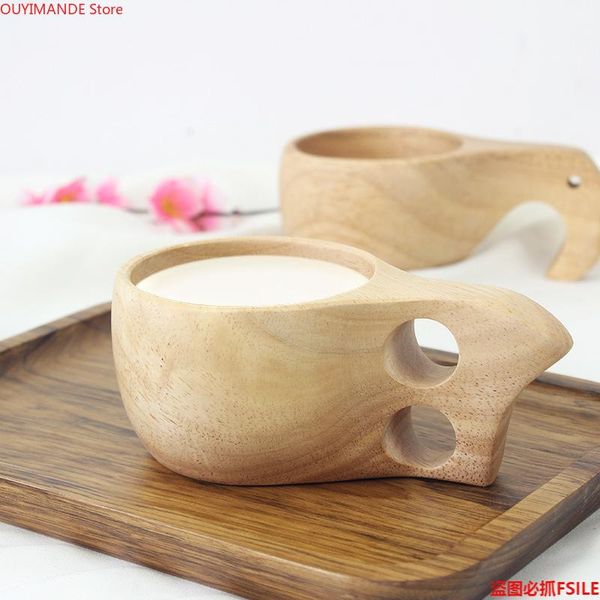 

mugs finland kuksa wooden cup tea portable coffee mug with rubber wood handle two hole cowhide rope hook juice milk water bottle