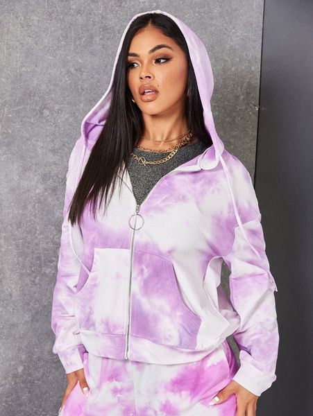 

tie dye pocket front zip up hoodie j8nm#, White;black