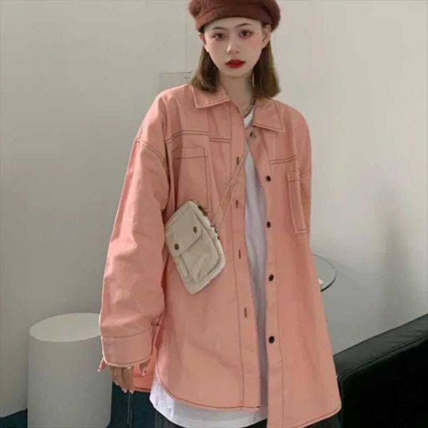 

women's vests spring 2021 loose lazy wind pink wild long-sleeved shirt female fashion jacket trend, Black;white