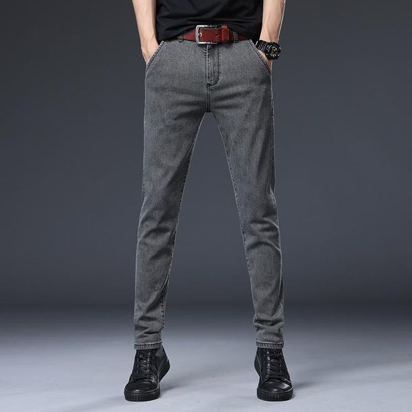

new brand men's gray classic business jeans popular casual soft skinny denim trousers pencil long pants, Blue