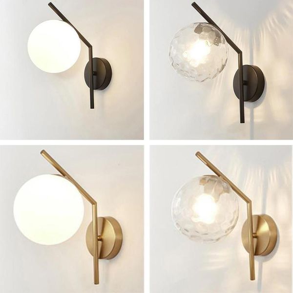 

wall lamps nordic glass ball lamp bedroom bedside living room corridor modern gold/black indoor decor lighting fixtures