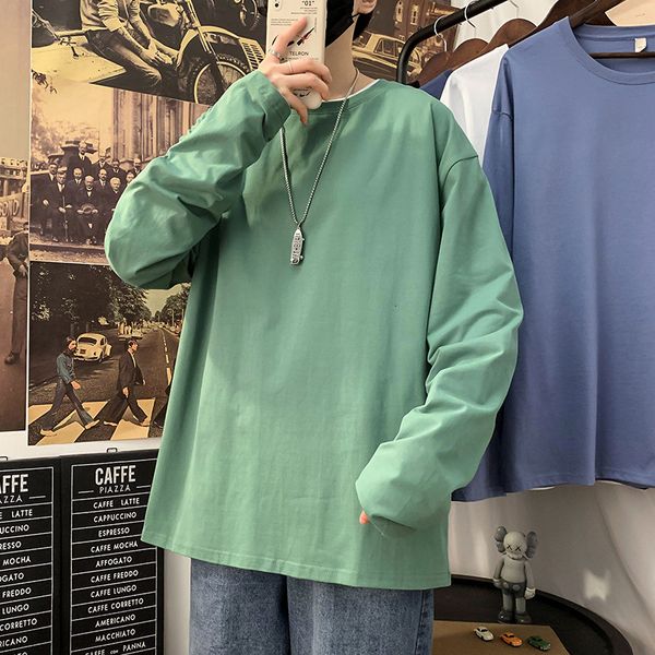 

2021 autumn loose spring fashion oversized a white parts male tshirt long casual sleeve the neck t-shirt for man t kwsz, White;black