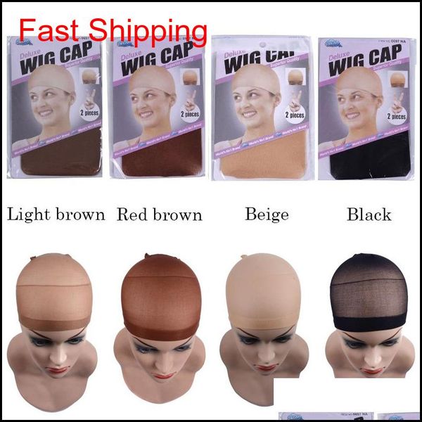 

2pcs/pack hair mesh wig cap hair nets stretchable elastic dome cap size fact qylimp bdenet, Black;brown