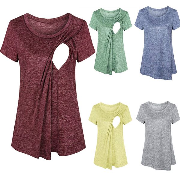 

2020 summer new women's splicing short sleeve maternity nursing round neck t-shirt, White